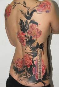 warna indah kembali bunga-bunga indah dan pola tato karakter