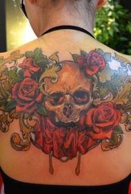назад удивительный красочный рисунок татуировки черепа и розы