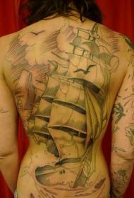 Задниот дел од црната линија на големата шема за тетоважа со едрење