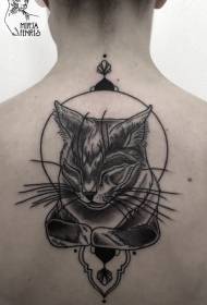 back engraving ຮູບແບບ tattoo cat ງາມສີດໍາ