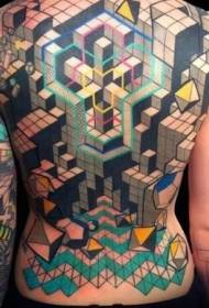 espalda enorme multicolor variada geometría sólida Patrón de tatuaje gráfico