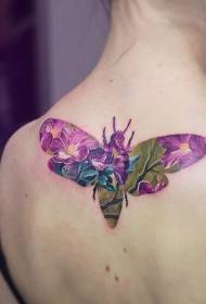 werom cute kleur bee en blommen tattoo patroan