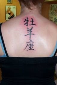 Κινέζικα στυλ ιερογλυφικά μαύρο μοτίβο τατουάζ πίσω