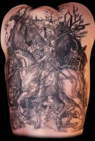 mbrapa mesjetare modeli i tatuazheve të luftëtarit dhe kalit