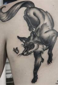 back European at American fox Black grey tattoo pattern