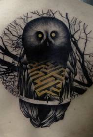 უკან იდუმალი გრავირების სტილი owl ერთად სამკაულები tattoo ნიმუში