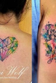 Torna splash line geometrica forma di cori cù mudellu di tatuaggio di cane