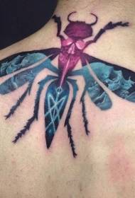 back creative color large insects combined with skull tattoo pattern