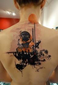 различные цветные татуировки в форме человека на спине