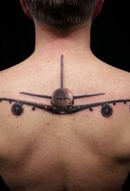 πίσω πανέμορφο ρεαλιστικό μοτίβο τατουάζ του αεροπλάνου
