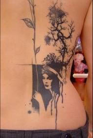 indietro albero nero e modello di tatuaggio femminile