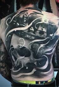 indietro incredibile teschio bianco e nero new school con motivo tatuaggio corona