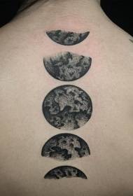 gravēšanas stils melns punkts, pricking moon, dažāda stāvokļa, muguras, tetovējums, pattern