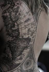 indietro la mappa del mondo nera con il modello del tatuaggio della lettera