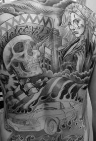indietro ragazza messicana grigia con motivo a tatuaggio teschio cappello