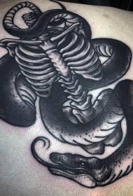 црни врежани човечки коски и змија тетоважа шема
