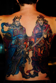 Male back Asian warrior portrait color tattoo pattern