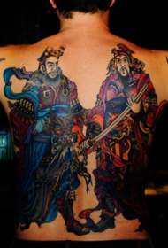 Modello di tatuaggio di colore ritratto di guerriero asiatico posteriore maschio