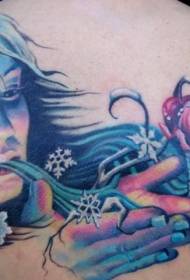 back beautiful cold ice woman flower tattoo pattern