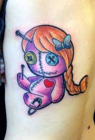 back colored voodoo doll with heart-shaped tattoo pattern