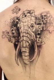 回到大象拼圖未來派風格的紋身圖案
