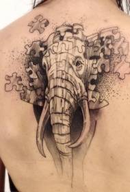 volta patrón de tatuaxe estilo futurista crebacabezas de elefante