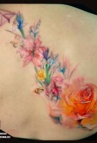 back beautiful color beautiful flowers and paper plane tattoo pattern
