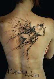 back black creepy screaming woman tattoo pattern