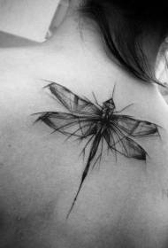 kembali hitam pola sketsa capung gaya tato yang indah