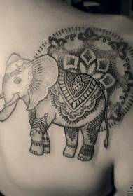 esquena de tatuatge de elefant de vainilla de color negre gris
