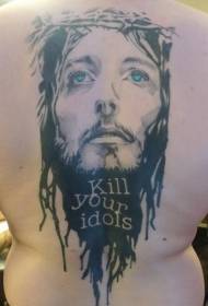 back modern style colorful Jesus portrait Letter tattoo pattern