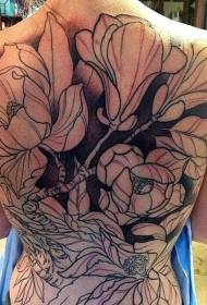 Femmina di ritornu pienu femminile bello mudellu di tatuaggi di fiore