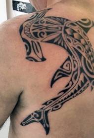 Kembali pola tato hiu hitam Polinesia hitam besar gaya