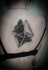 geometriko estilo itim na brilyante butterfly back tattoo pattern