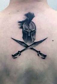 Nyuma kofia ya kipekee ya shujaa wa Spartan shujaa na muundo wa tattoo ya upanga