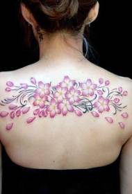 patró de tatuatge de flors de color rosa a l'esquena