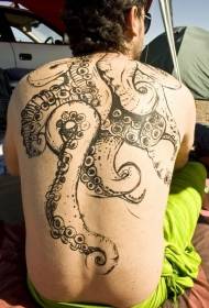 back black-gray octopus tentacle tattoo pattern