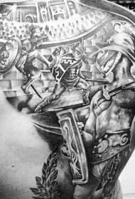 Ar ais dubh agus bán gladiator cath radharc tattoo Patrún