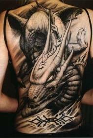 illustrazione stile linea nera fantasia drago schiena tatuaggio modello