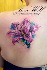 atgal purpurinė lelijos gėlių spalva Splash rašalo tatuiruotės modelis
