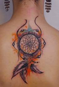 Ar ais Dreamcatcher Indiach Ar ais le patrún tattoo dúch splancscáileán ildaite