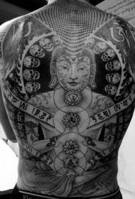 Tillbaka Hindu stil svart kontemplativ tatuering med Buddhastaty