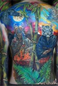 nugaros didelis spalvų fantazijos magas ir balto tigro tatuiruotės raštas