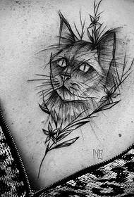 modello di tatuaggio gatto linea posteriore stile penstroke ragazza