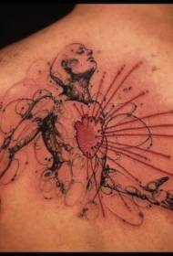 home màgic de color d'esquena amb patrons de tatuatge de cor vermell