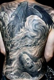 Tillbaka Horror Style Crow och Zombie Tattoo Pattern