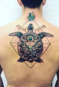 arka renk büyük geometrik dekoratif dövme deseni ile kaplumbağa