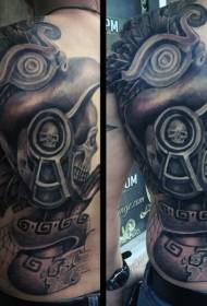 Back colored colored Maya tribal statue skull tattoo pattern