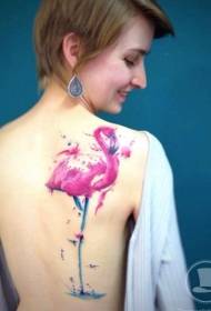 malantaŭa bela kolora flamingo tatuaje ŝablono