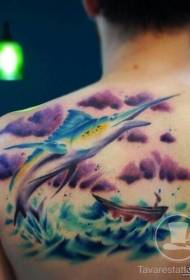 tilbake splash blekkfarge tunfisk tatoveringsmønster